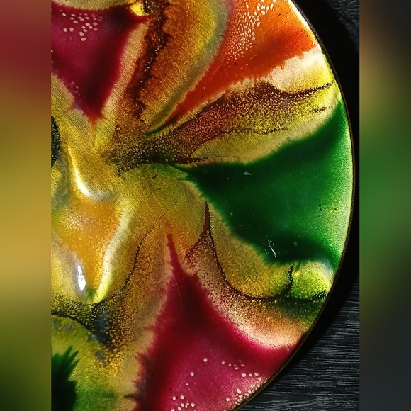 Vintage MCM Multicolour Abstract Enamel on Copper Art Plate - Picture 7 of 10
